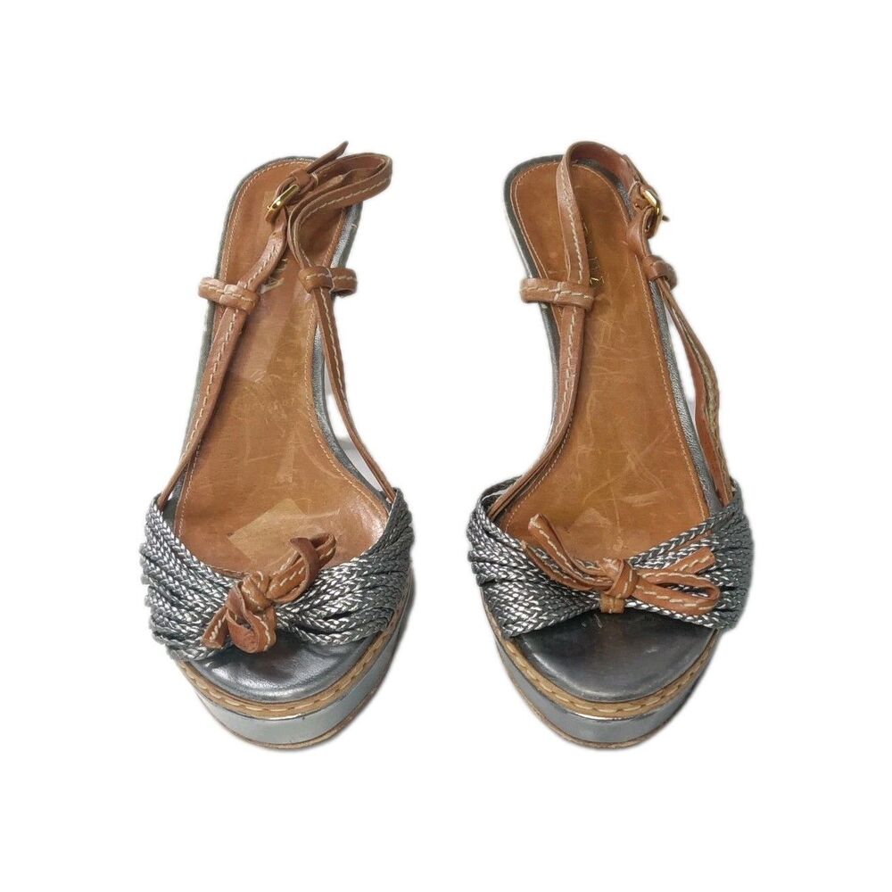 Vintage Prada Shoes Size 39 Heels Platform Sandals Silver - Picture 5 of 10